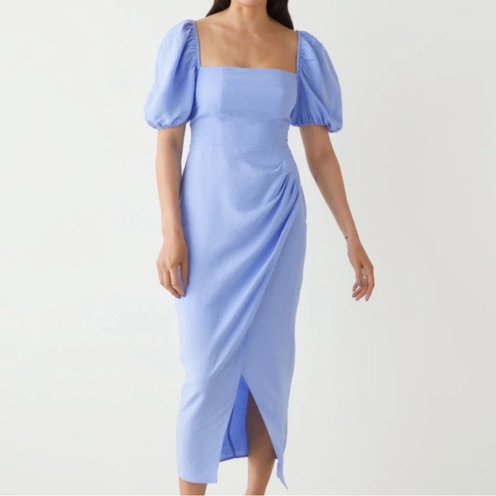 & Other Stories Light Blue Midi Dress with Puff Sleeves